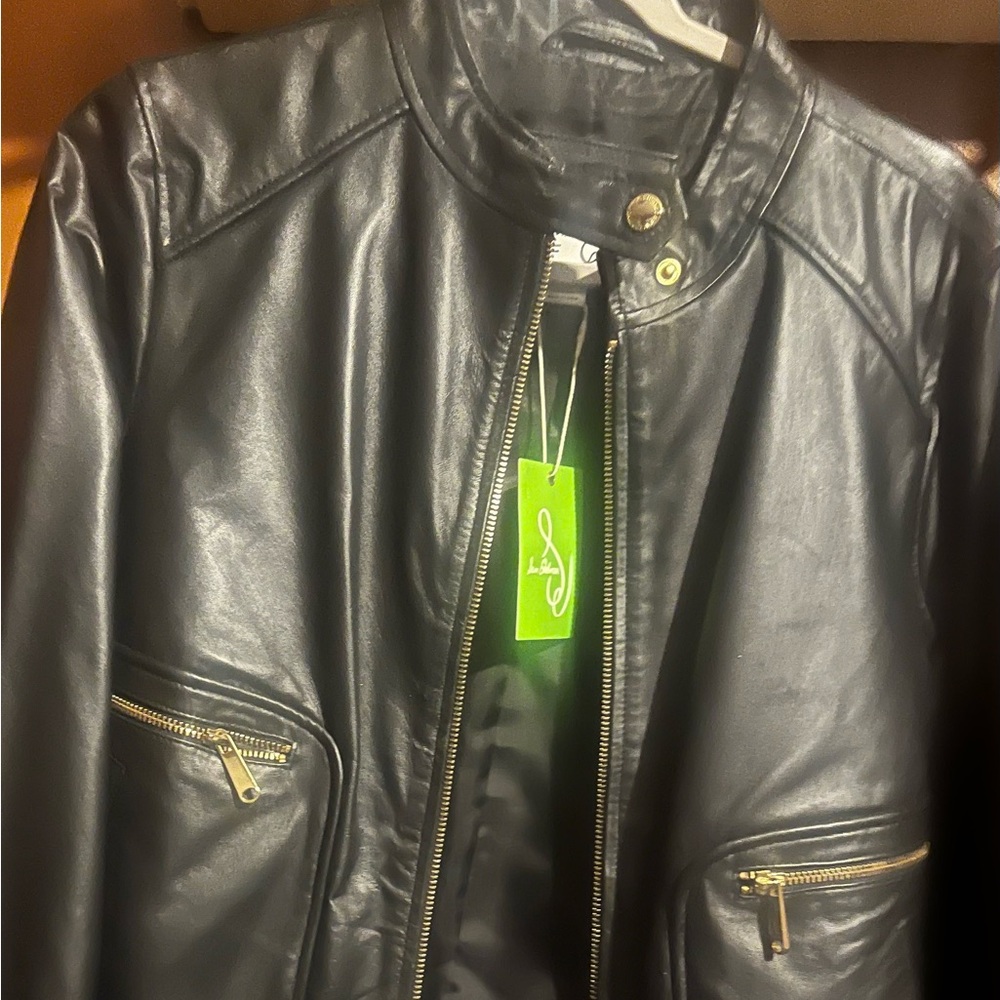 Sam Edelman Black Leather Jacket with Gold Accents
